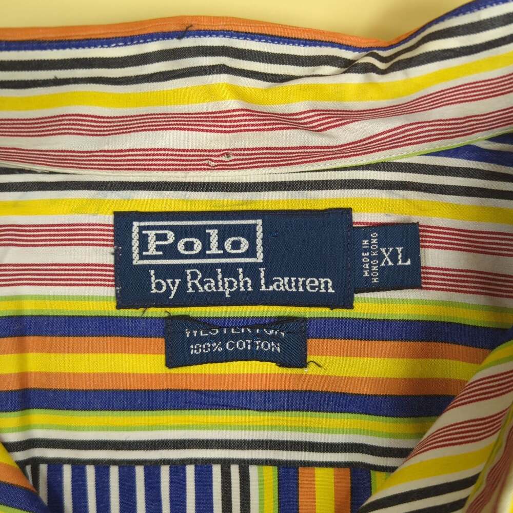 Polo Ralph Lauren Mens XL Blue Yellow Striped Casual Long Sleeve Button Up Shirt